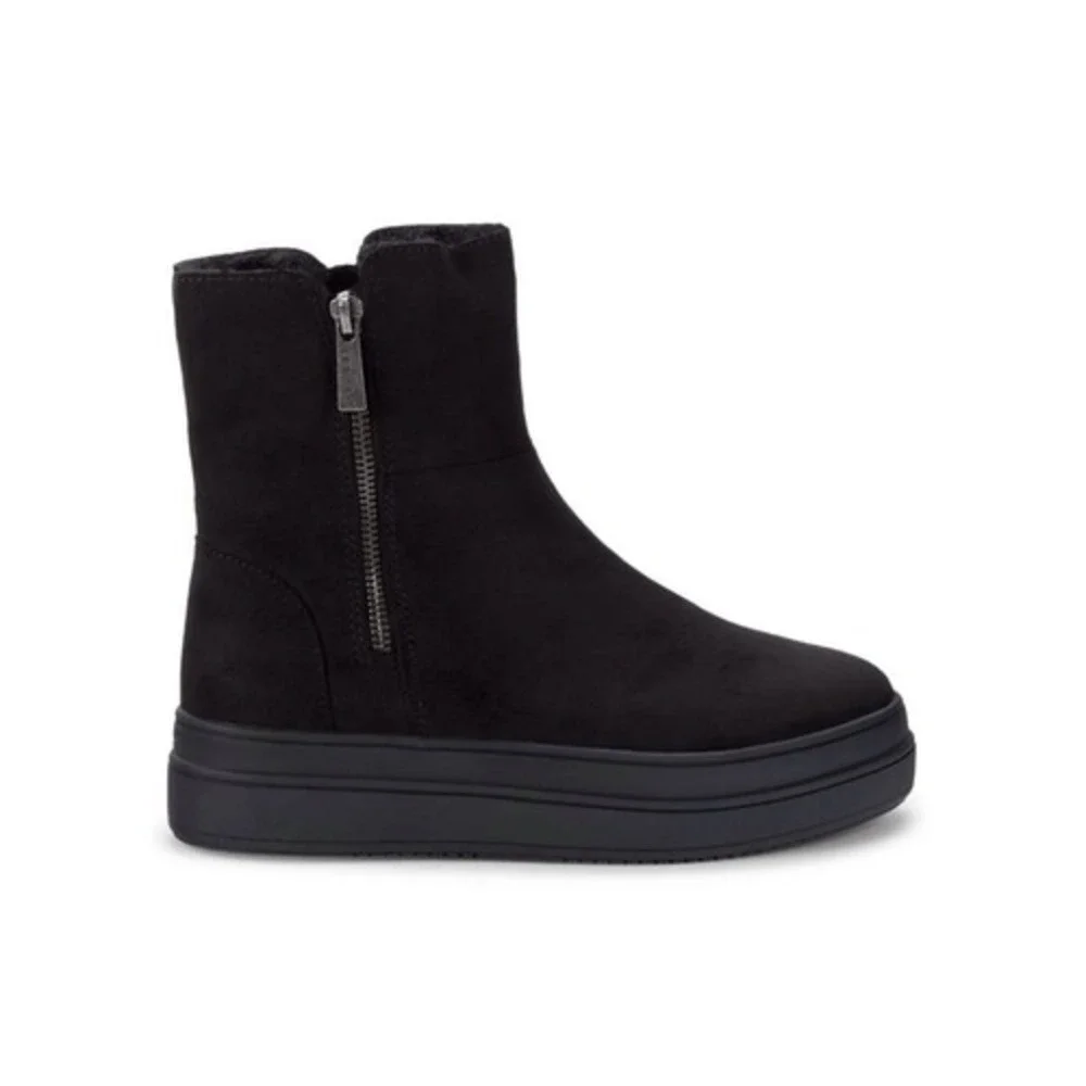 J/SLIDES Trulie Faux Fur-Lined Microsuede Sneaker Booties Black 9